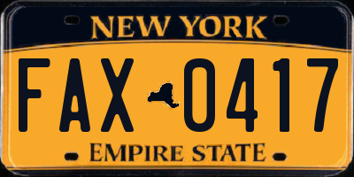 NY license plate FAX0417