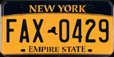 NY license plate FAX0429