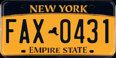 NY license plate FAX0431