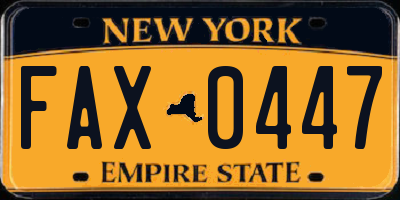 NY license plate FAX0447