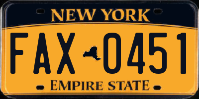 NY license plate FAX0451