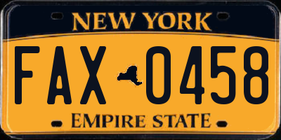 NY license plate FAX0458