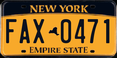 NY license plate FAX0471