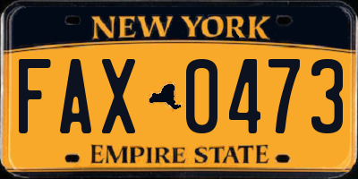 NY license plate FAX0473