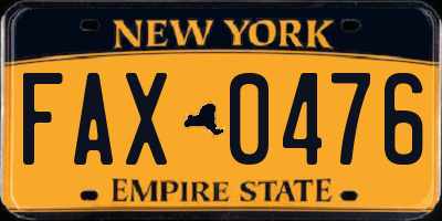 NY license plate FAX0476