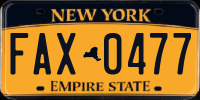 NY license plate FAX0477