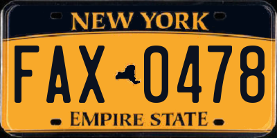 NY license plate FAX0478