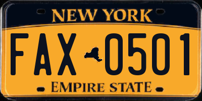 NY license plate FAX0501