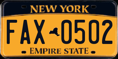 NY license plate FAX0502