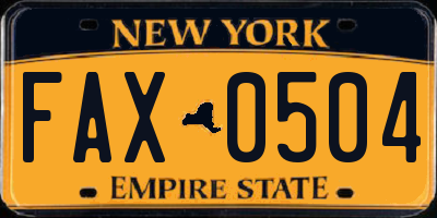 NY license plate FAX0504