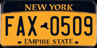 NY license plate FAX0509