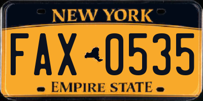 NY license plate FAX0535