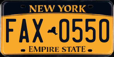NY license plate FAX0550