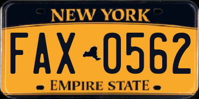 NY license plate FAX0562