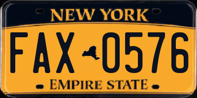 NY license plate FAX0576