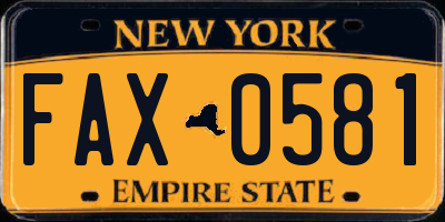 NY license plate FAX0581