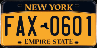 NY license plate FAX0601