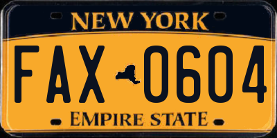 NY license plate FAX0604