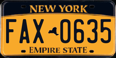 NY license plate FAX0635