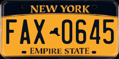 NY license plate FAX0645