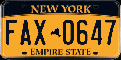 NY license plate FAX0647