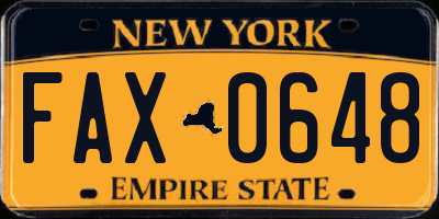 NY license plate FAX0648
