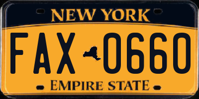 NY license plate FAX0660