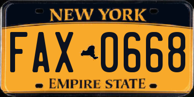 NY license plate FAX0668