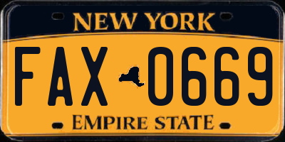 NY license plate FAX0669