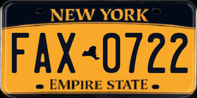NY license plate FAX0722