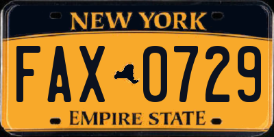 NY license plate FAX0729
