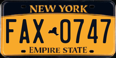 NY license plate FAX0747