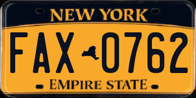 NY license plate FAX0762