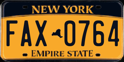 NY license plate FAX0764