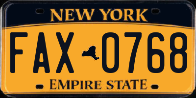 NY license plate FAX0768