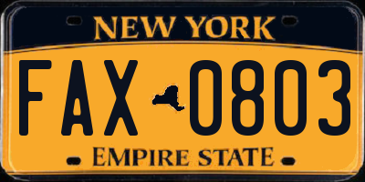 NY license plate FAX0803