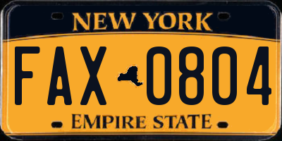 NY license plate FAX0804