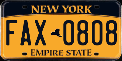 NY license plate FAX0808