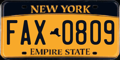 NY license plate FAX0809