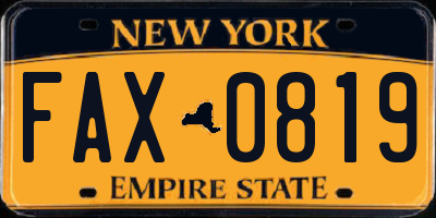 NY license plate FAX0819