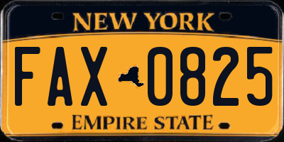 NY license plate FAX0825