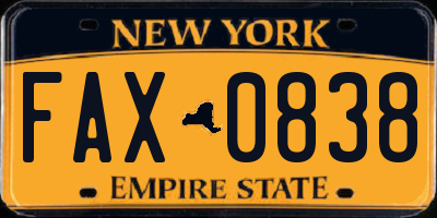 NY license plate FAX0838