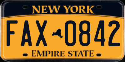NY license plate FAX0842