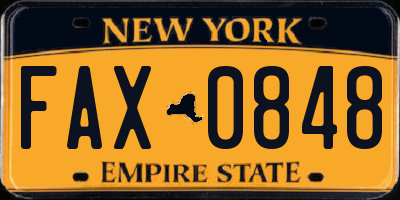 NY license plate FAX0848
