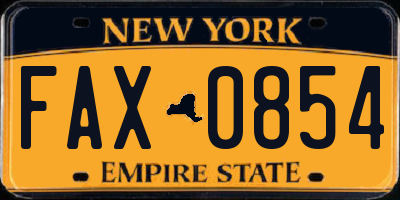 NY license plate FAX0854