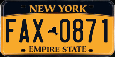 NY license plate FAX0871