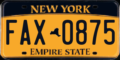 NY license plate FAX0875