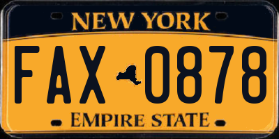 NY license plate FAX0878