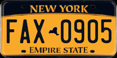 NY license plate FAX0905