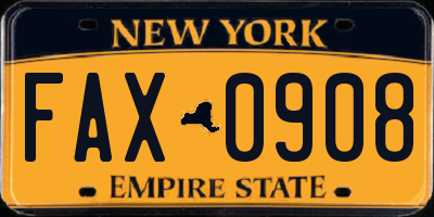 NY license plate FAX0908